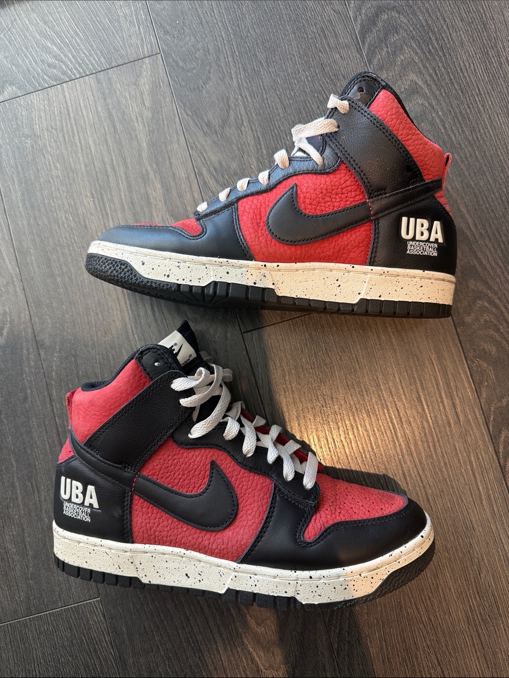 Nike High-Top Sneakers in Red and Black with Speckled Cream Midsole